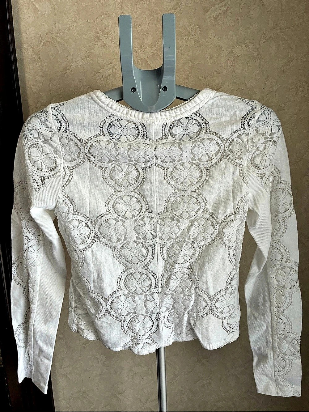 Free People White Lace Long Sleeve Blouse